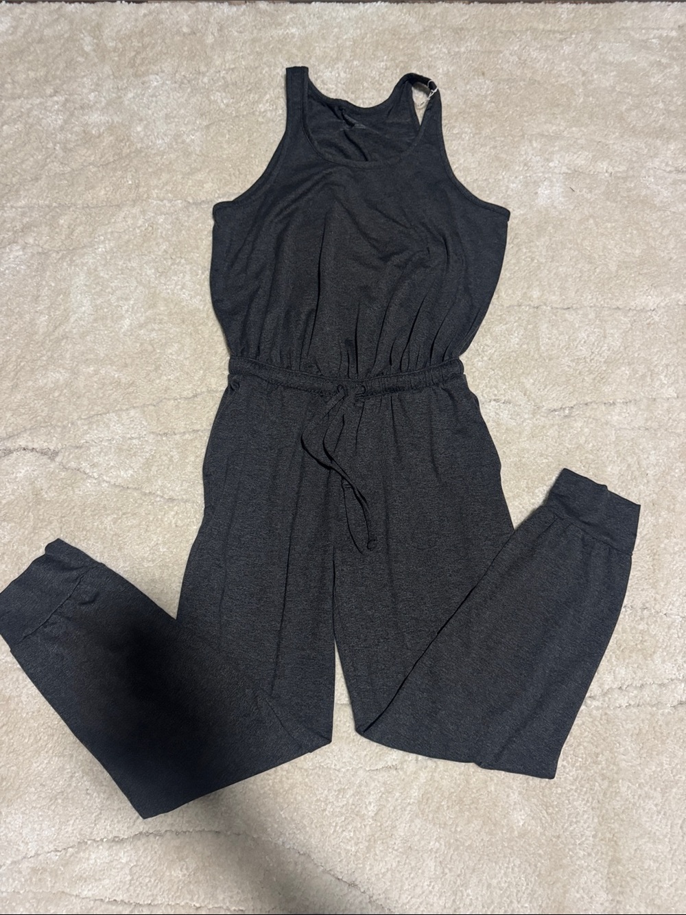 Patagonia Black Sleeveless Drawstring Jumpsuit with Cuffed Ankles